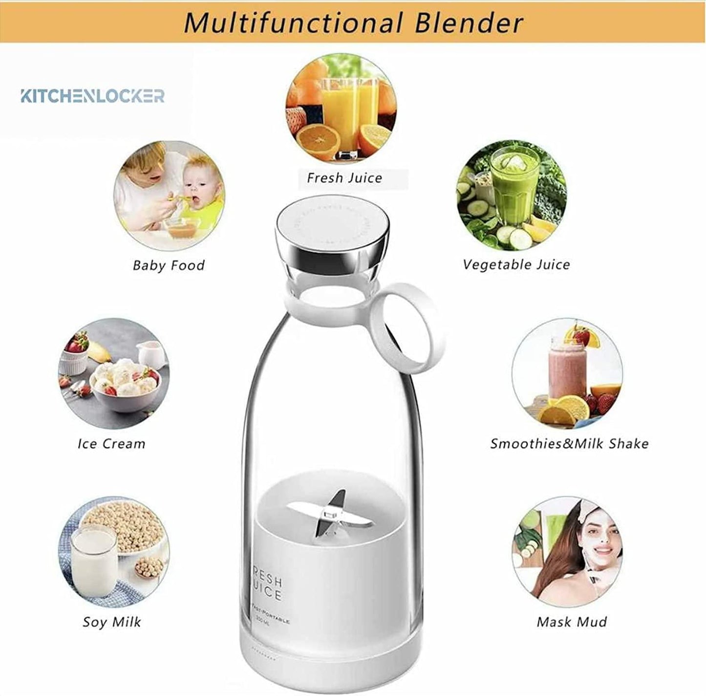 Portable USB Juicer Blender | Rechargeable Mini Juicer | USB Electric Fruit Blender | Wireless Smoothie Maker