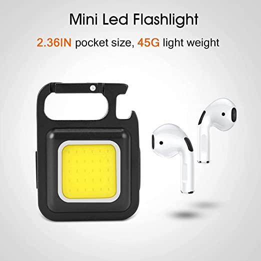 Keychain LED Light with Bottle Opener, Magnetic Base and Folding Bracket Mini COB 500 Lumens Rechargeable Emergency Light (Square with 4 Modes)