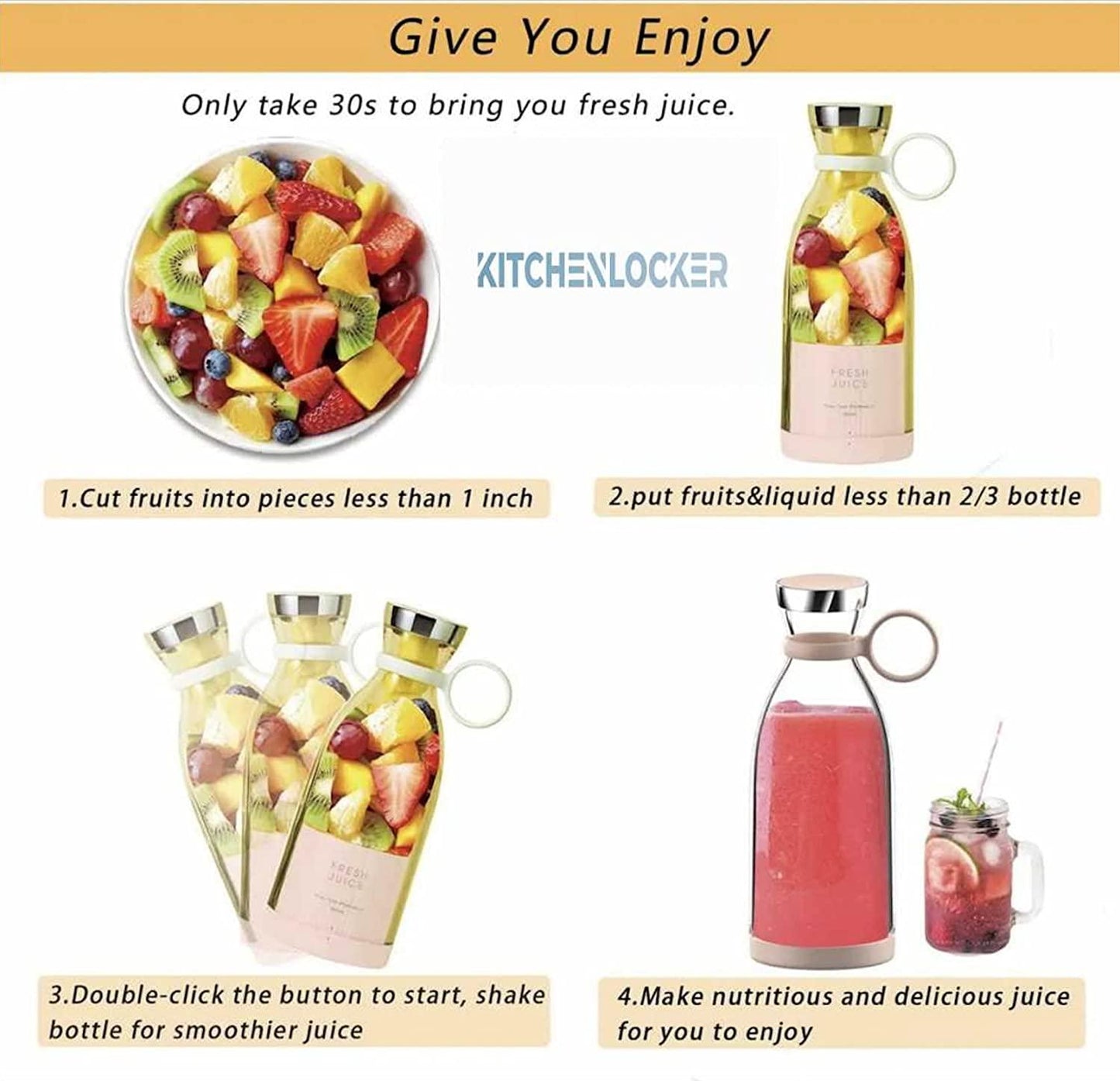 Portable USB Juicer Blender | Rechargeable Mini Juicer | USB Electric Fruit Blender | Wireless Smoothie Maker